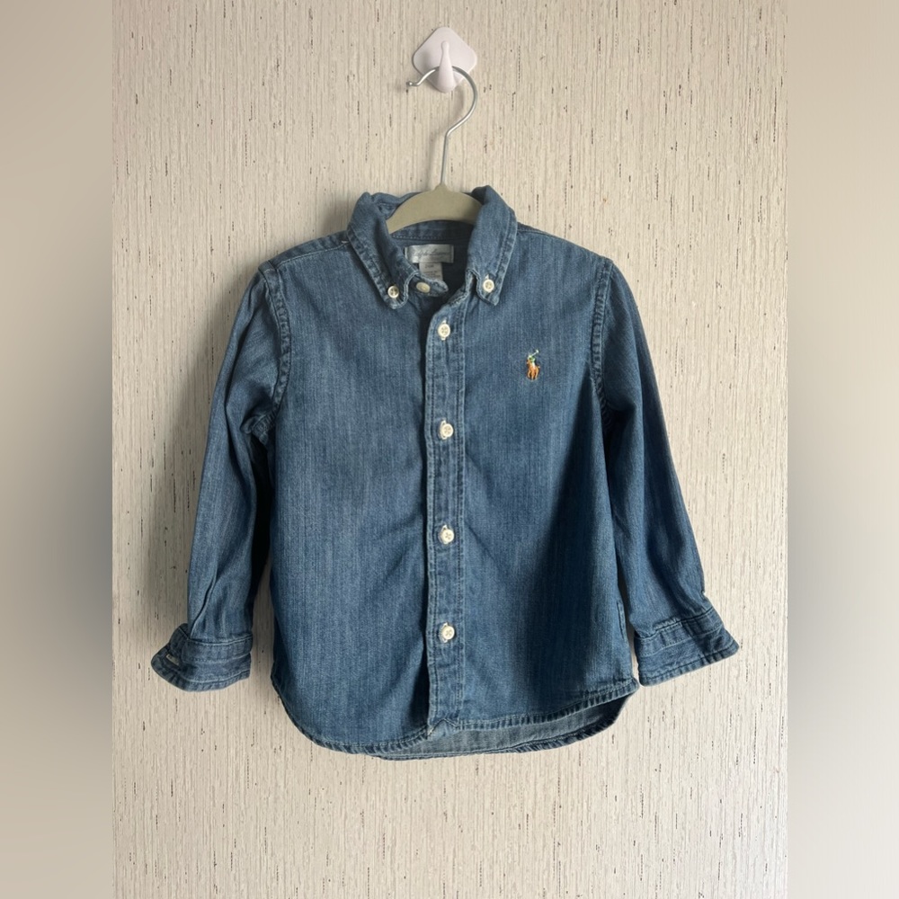 Ralph Lauren Baby Boy Chambray Long Sleeve Button Shirt 24 Months